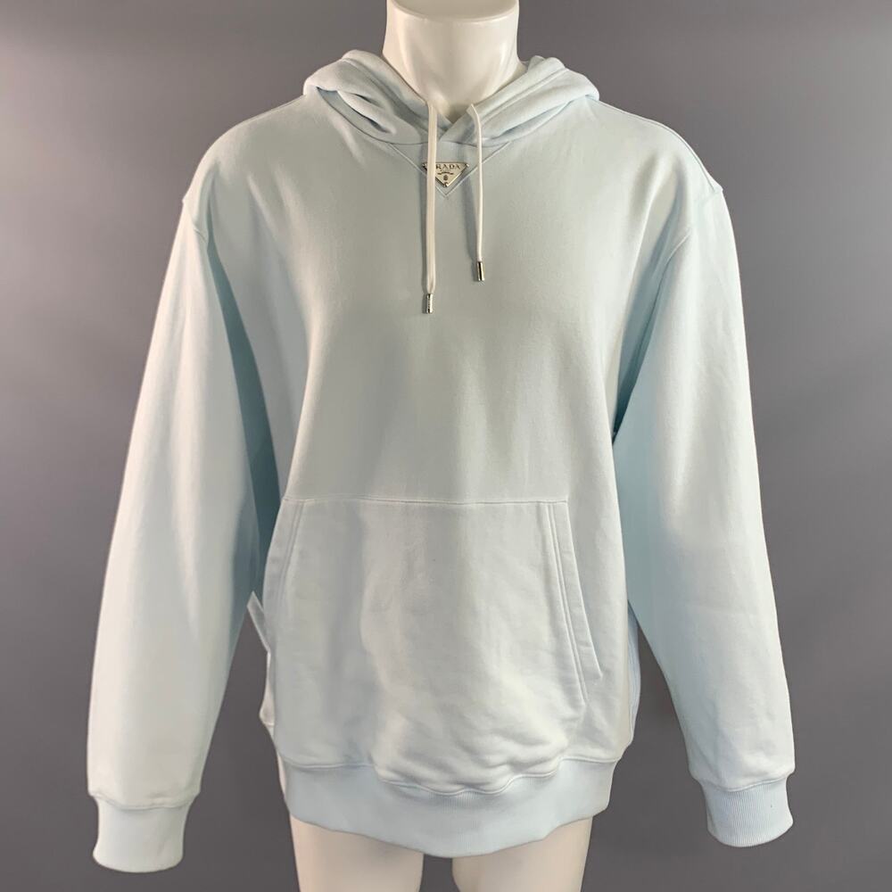 PRADA Size M Light Blue Cotton Hooded Sweatshirt